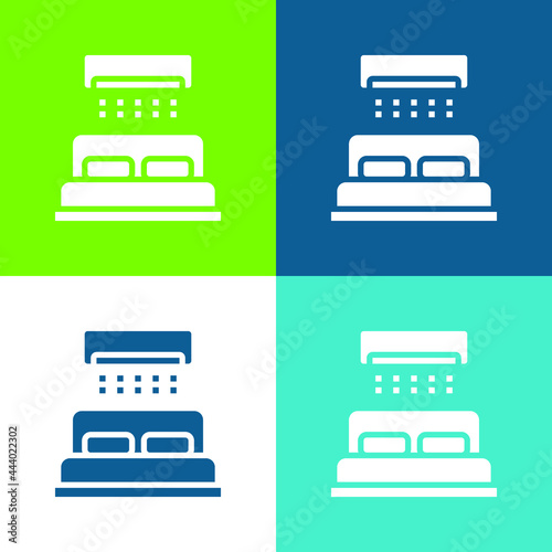 Bed Flat four color minimal icon set