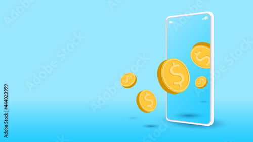 Smartphone online banking cashback concept and coins design. Vector illustration. Eps10