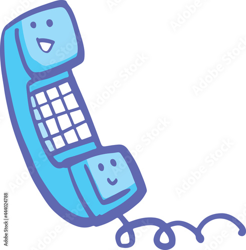 blue telephone receiver with smiling faces in communication