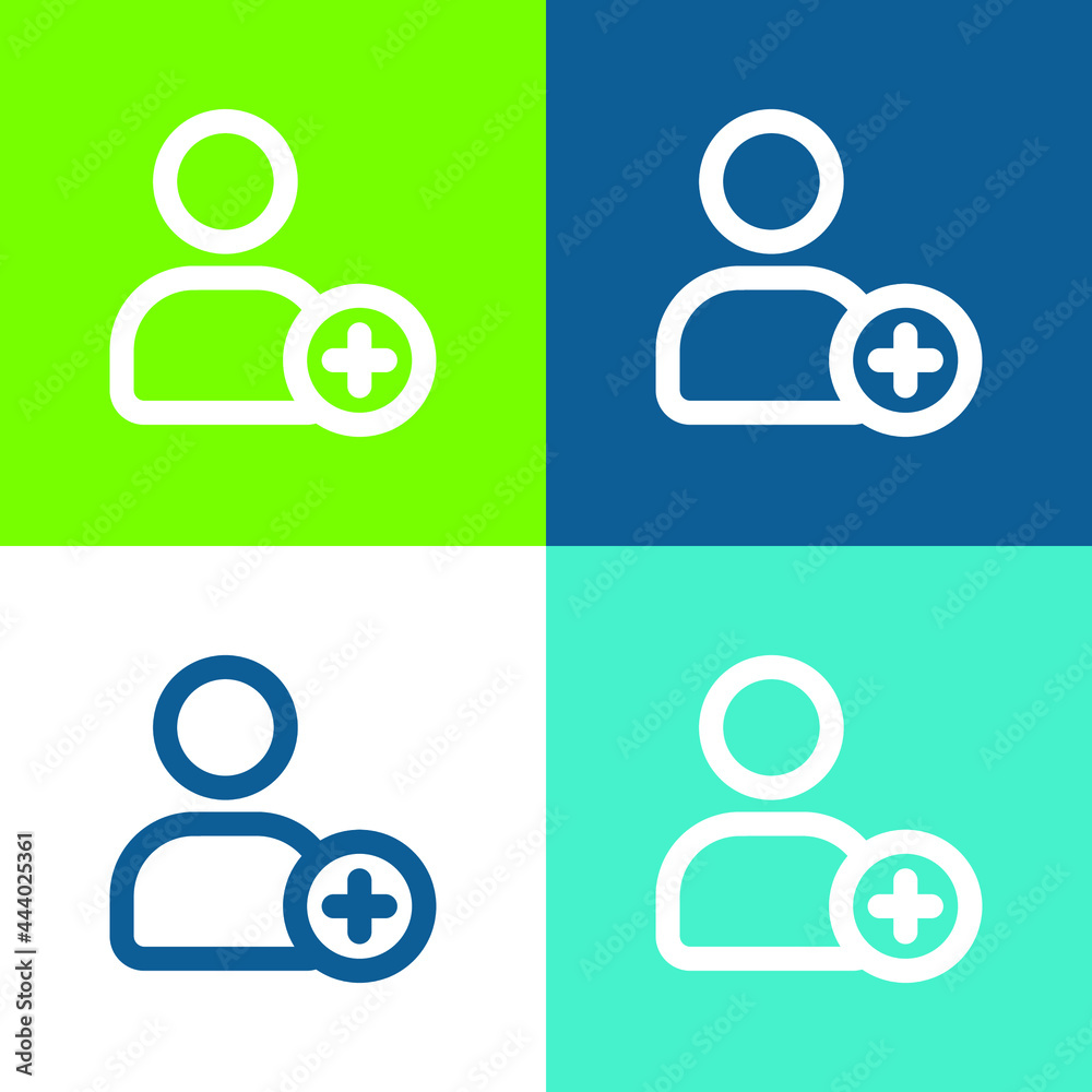 Add A Person Outlined Interface Sign Flat four color minimal icon set Add A Person Outlined Interface Sign Flat four color minimal icon set