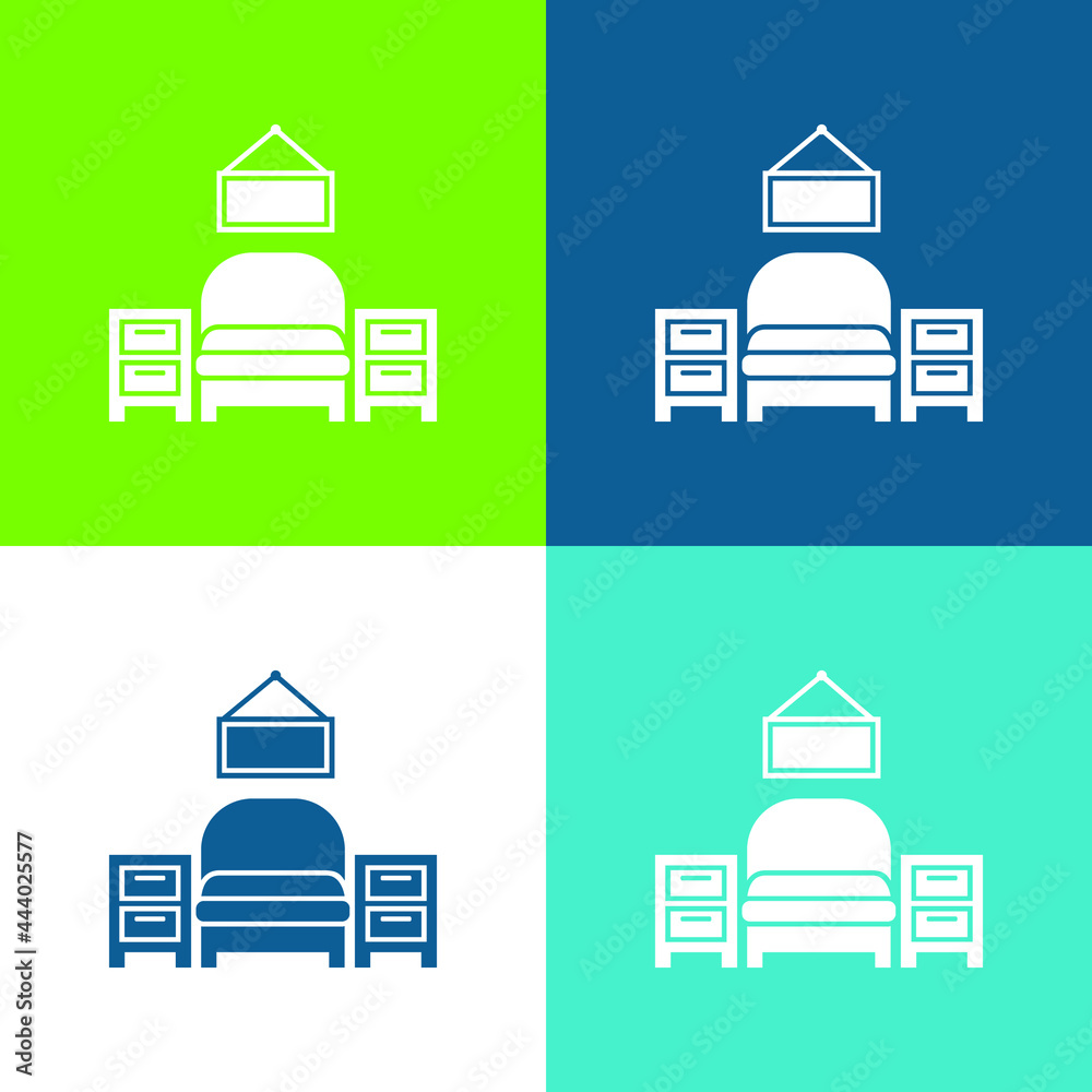 Bedroom Furniture Equipment Flat four color minimal icon set