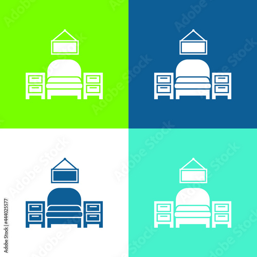 Bedroom Furniture Equipment Flat four color minimal icon set
