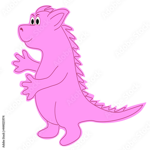 Pink dragon in cartoon style on a white isolated background.