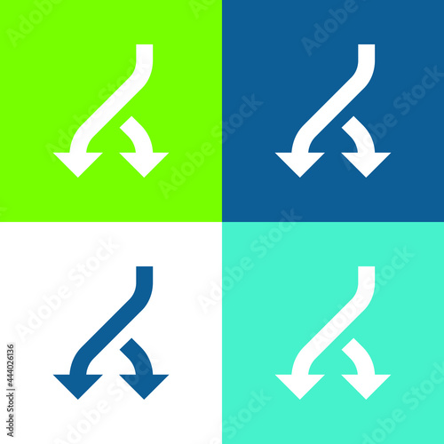 Bifurcation Arrow Flat four color minimal icon set