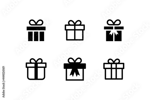 Set of Simple Flat Gift Icon Illustration Design, Silhouette Present Gift Box Symbol Collection Template Vector