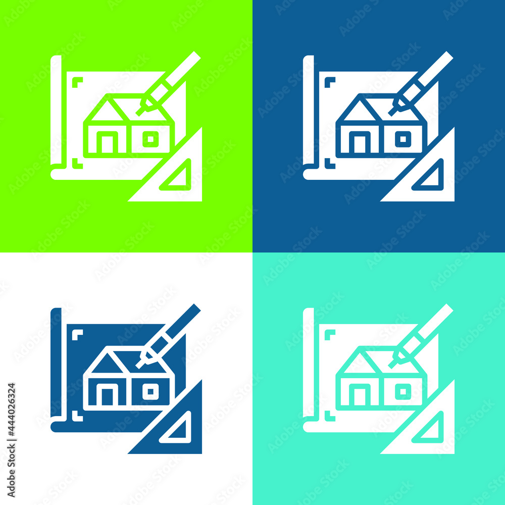 Blueprint Flat four color minimal icon set Blueprint Flat four color minimal icon set
