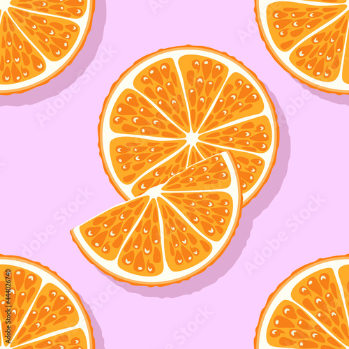 Yellow orange slices seamless pattern with shadow.