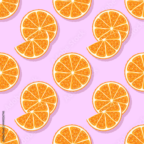 Yellow orange slices seamless pattern with shadow.