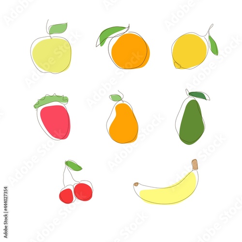 One line art hand draw fruits