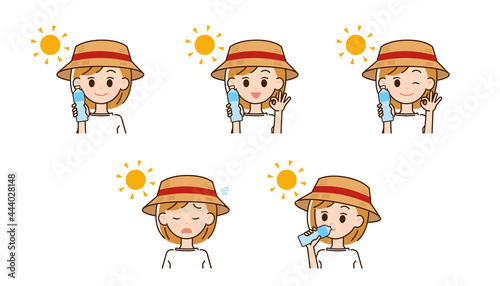 熱中症対策をする女性のイラスト