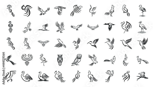 Line art icon set of bird