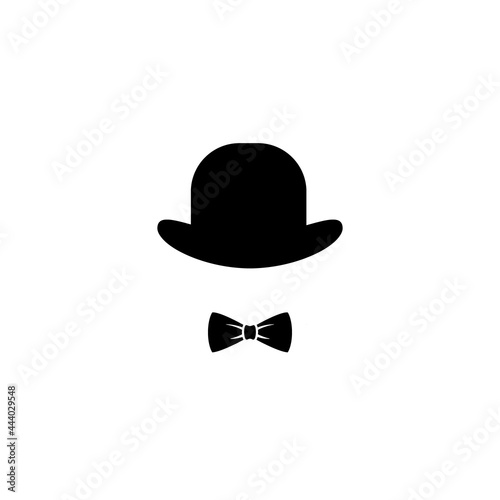 Gentleman icon isolated on white background. Silhouette of man's head with hat an bow tie.
