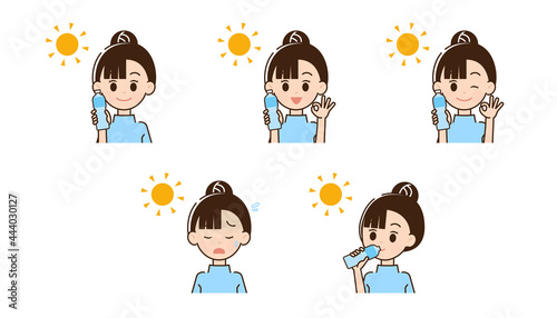 熱中症対策をする女性のイラスト