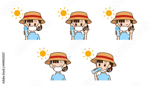 熱中症対策をする女性のイラスト