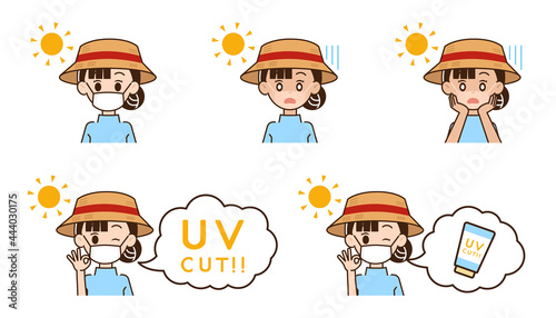 日焼け対策をする女性のイラスト