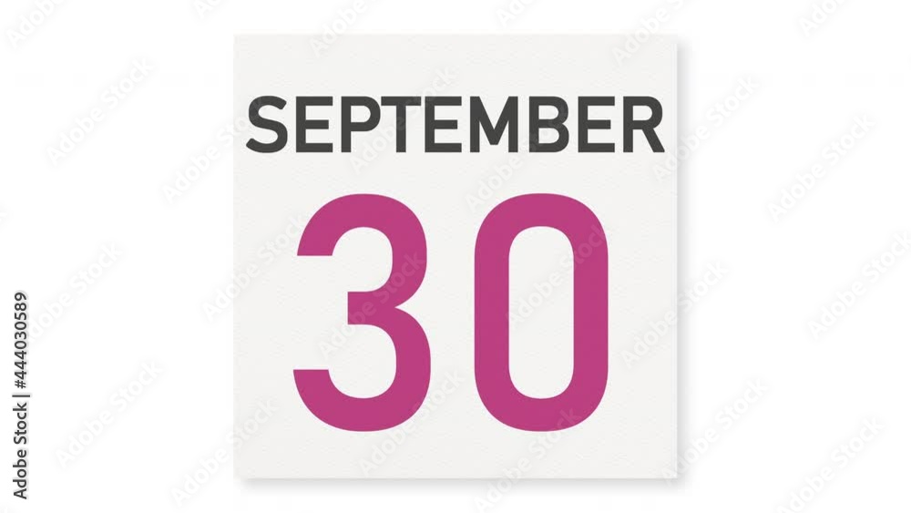 September 30 date behind crumpled paper page of a calendar, 3d animation September 30 date behind crumpled paper page of a calendar, 3d animation