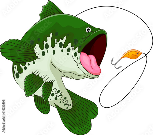 Photography cartoon fish with hook on white background
