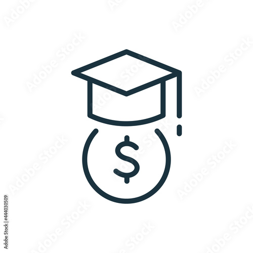 Student Support with Money. Charity and Donation Concept Icon. Affordable education. Charitable foundation for Education. Financial Aid for Learning. Editable stroke. Vector illustration