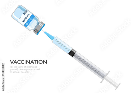 Covid-19 Coronavirus concept. yringe and blue vaccine vial，Health illustration