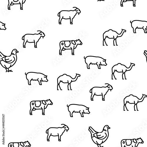 Pets Domestic Animal Vector Seamless Pattern Thin Line Illustration