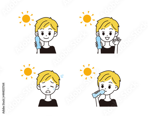 熱中症対策をする男性のイラスト