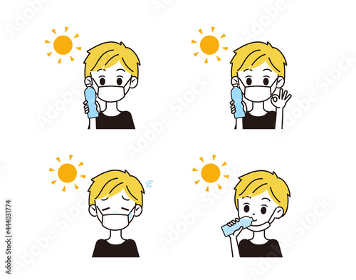熱中症対策をする男性のイラスト