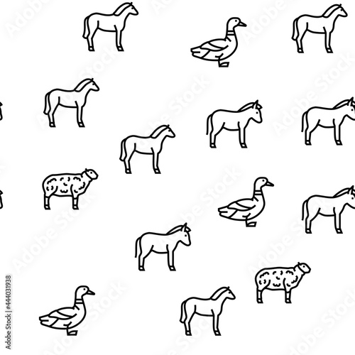 Pets Domestic Animal Vector Seamless Pattern Thin Line Illustration