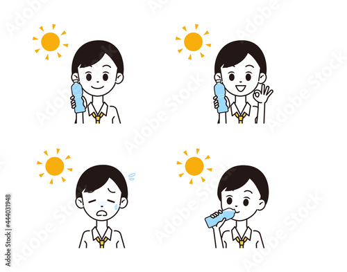 熱中症対策をする男性のイラスト