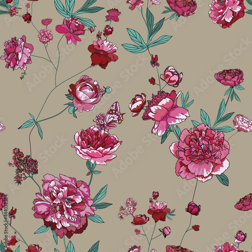 Peonies with leaves