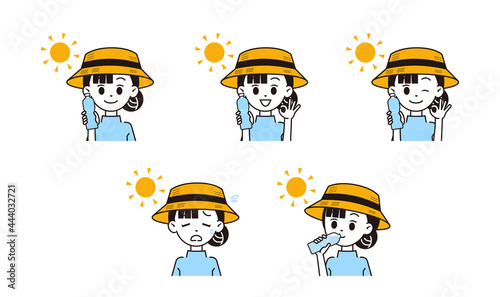 熱中症対策をする女性のイラスト