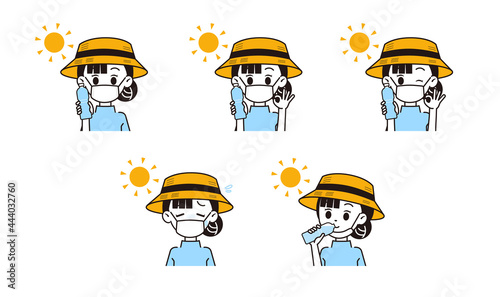 熱中症対策をする女性のイラスト