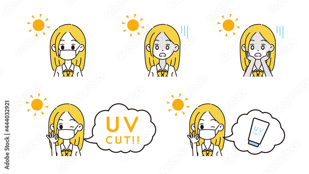 Fototapeta premium 日焼け対策をする女性のイラスト