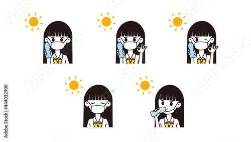 熱中症対策をする女性のイラスト