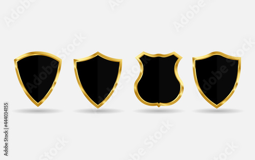 Set of black and gold shield vector. Gold gradient badge isolated on white background.
