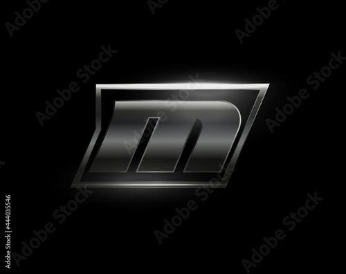 Carbon speed Letter M logo, dark matte metal carbon texture. Drive dynamic steel letter, turbo bold italic chrome logotype for automotive industrial, gym, sport. Vector monogram, emblem