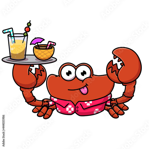 Cartoon Crab Serving Drinks