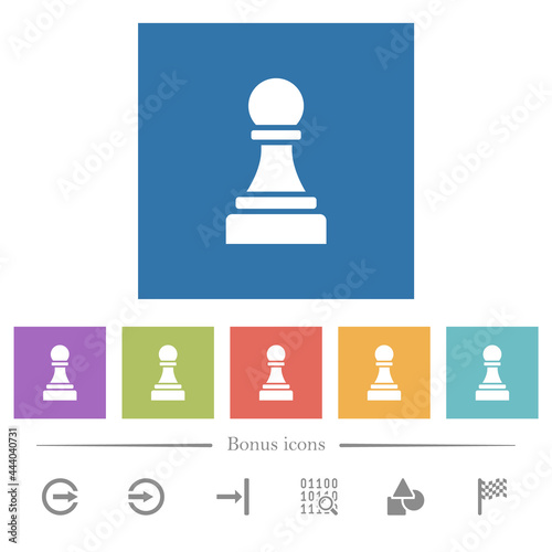 Black chess pawn flat white icons in square backgrounds