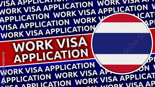 Thailand Circular Flag with Work Visa Application Titles - 3D Illustration