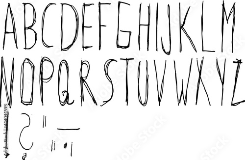 Ballpoint pen grunge style handmade font, headline font, vector art, letters isolated and grouped