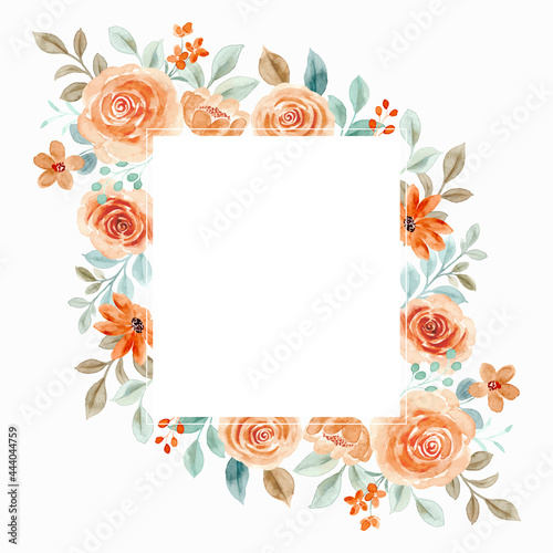 Watercolor rose flower frame background