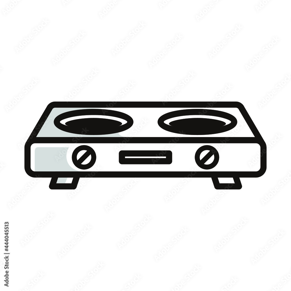 Fototapeta premium symbol of a modern gas stove, in black line art style and shadow details.