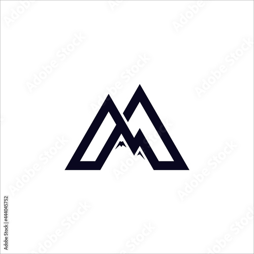 Abstract Mountain Shape Logo with modern letter M vector line art style.