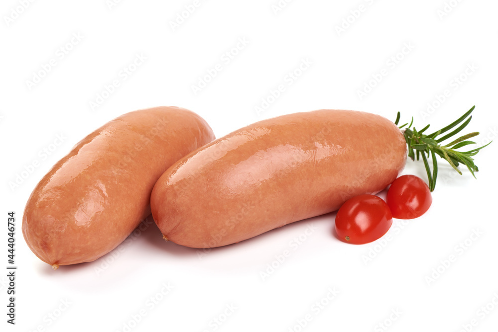 Pork boiled sausages, isolated on white background. Pork boiled sausages, isolated on white background.