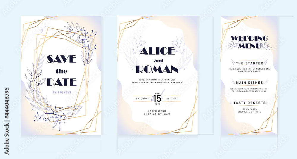 Wedding invitation and menu template with beautiful leaves Wedding invitation and menu template with beautiful leaves