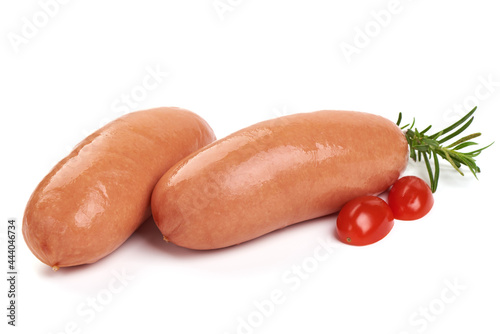 Pork boiled sausages, isolated on white background.