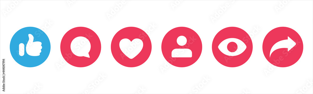 Like social network icons. Like, thumb up and heart collection. Buton for social media. Follower notification symbol. Vector illustration. Like social network icons. Like, thumb up and heart collection. Buton for social media. Follower notification symbol. Vector illustration.