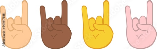 Vector illustration of emoticons of hands making horn or heavy metal gesture