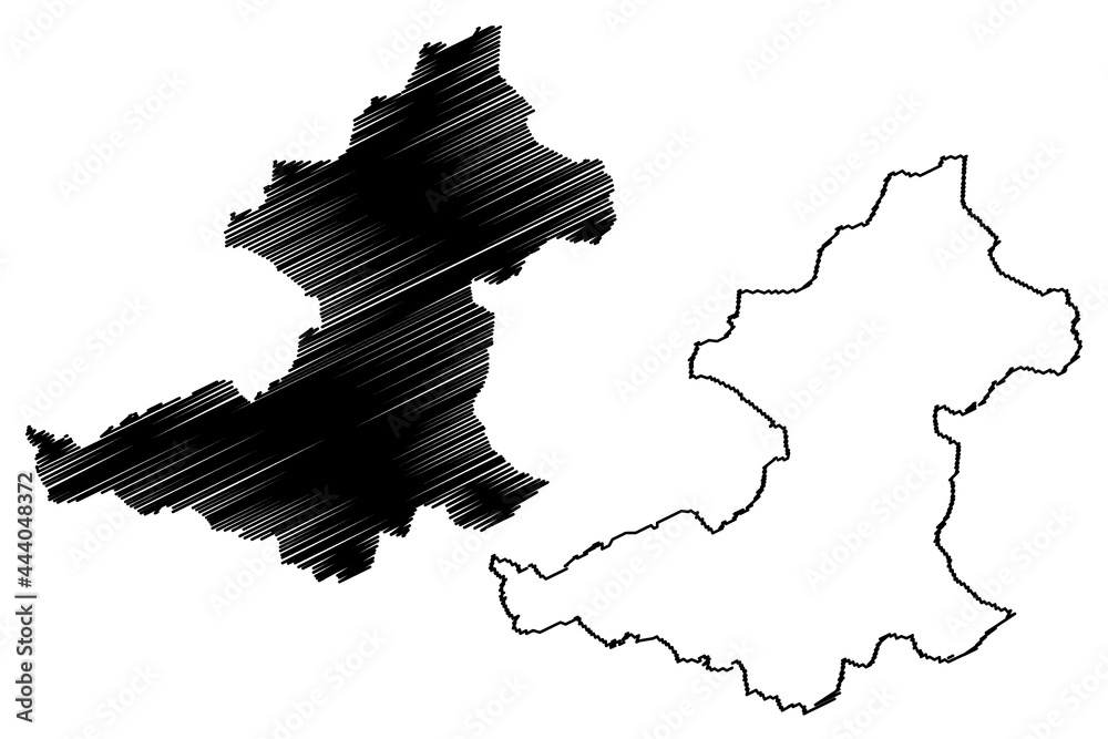 Borken district (Federal Republic of Germany, State of North Rhine-Westphalia, NRW, Munster region) map vector illustration, scribble sketch Borken map