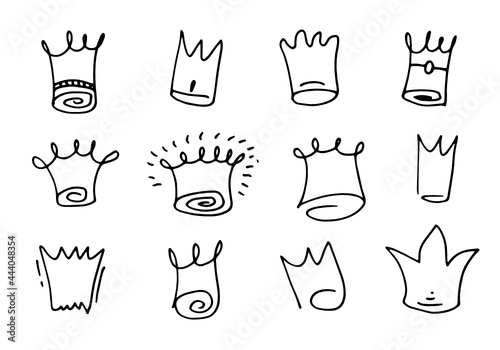 Set Crown logo graffiti icon on white background.doodle illustration.