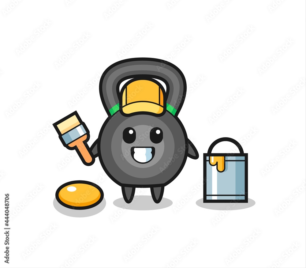Character Illustration of kettlebell as a painter Character Illustration of kettlebell as a painter